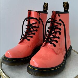 Dr. Martens 1460 Orange Patent Leather Air Cushioned Soles Lace Up Boots Size 13